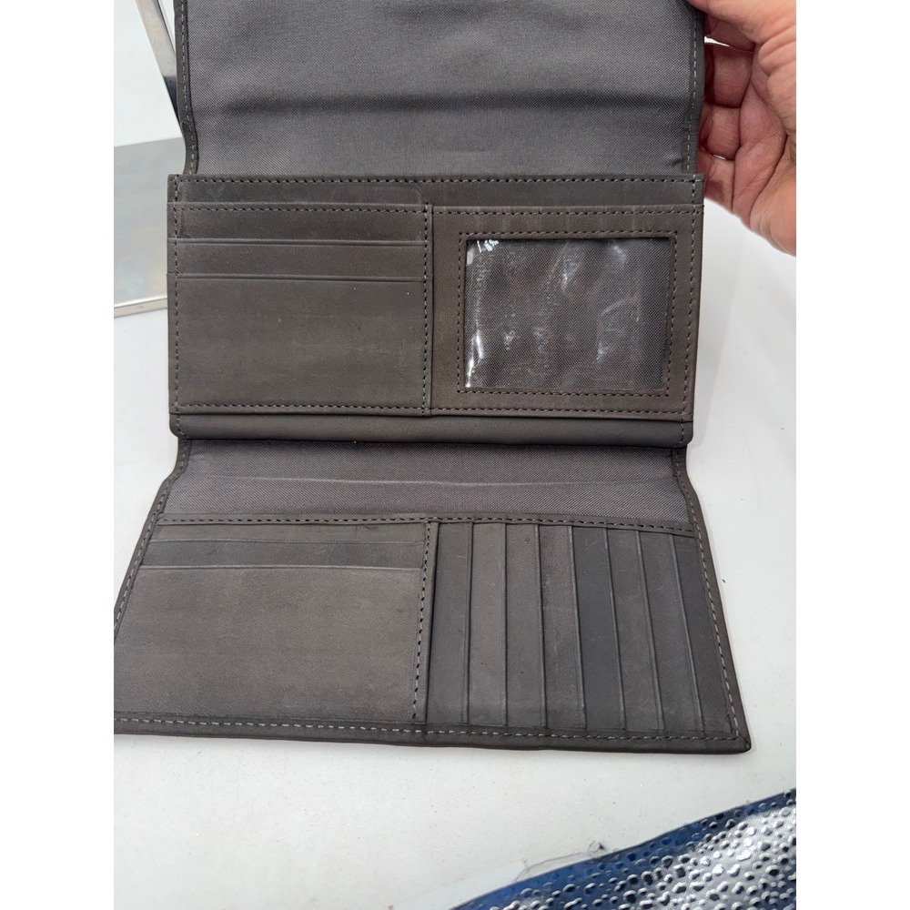 Timberland Womens Genuine Leather Trifold Clutch Wallet Gray Tree Logo Emblem - Picture 7 of 10